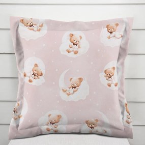 Biante Detská bavlnená obliečka na vankúš s lemom Sandra SA-743 Spiace medvedíky na obláčikoch na svetlo ružovom 50 x 50 cm