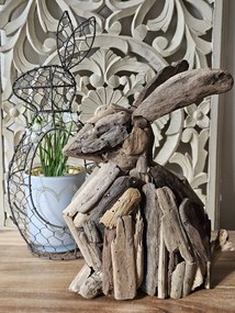 Hnedá antik dekorácia králik z recyklovaného dreva - 30*16*35 cm