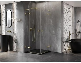 Mexen Lunar, L Duo výklopný sprchový kút 85 x 85 cm, 8mm číre sklo, zlatý profil, 834L-085L-085P-50-00