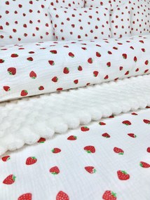 Letné mušelínové obliečky Jahody 140x200 – ovocné, priedušné, 100 % bavlna, ideálne pre deti