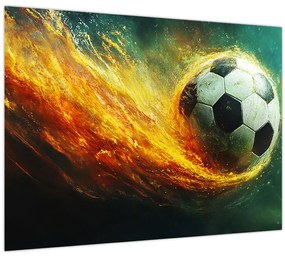 Sklenený obraz - Futbalová lopta v lete (70x50 cm)