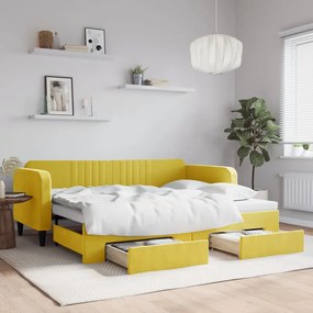 Rozkladacia denná posteľ so zásuvkami žltá 90x200 cm zamat 3197116