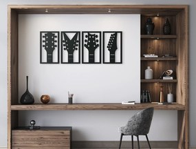 drevko 4-dielny drevený obraz Gitary Rozmer obrazu: 25,5 x 65 cm, Farba dekorácie: Čierna