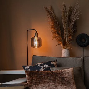 Dizajnová stolná lampa čierna so zlatom a dymovým sklom - Zuzanna