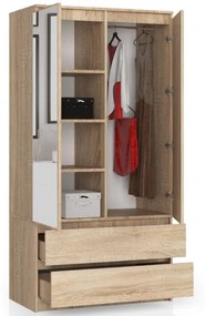 Skriňa S 90 cm 2D 2SZ 2 zrkadlá CLP sonoma