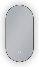 Erga Freya, oválne LED zrkadlo 50x100cm v čiernom kovovom ráme, 3 farby svetla, zadné osvetlenie, vyhrievacia podložka proti zapareniu, ERG-V01-FREYA-5010-BK