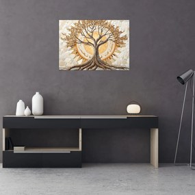 Sklenený obraz – Zlatý strom života v mozaike (70x50 cm)