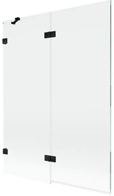 Mexen Lunar, 2-krídlová vaňová zástena ľavá 130 x 150 cm, číre sklo, čierna matná, 897-130-100-70-00-L