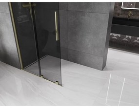 Mexen Velar, sprchová zástena s posuvnými dverami Walk-in 100 x 200 cm, 8mm šedé sklo, zlatá lesklá, 871-100-000-43-50