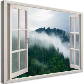 Obraz na plátně, Les v pohledu na mlhu z okna - 100x70 cm