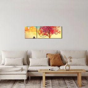 Obraz stromu na kopci (s hodinami) (90x30 cm)