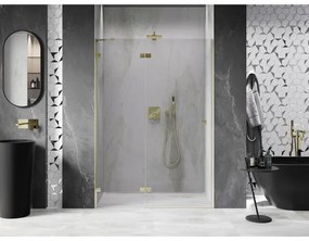 Mexen, Mexen Lunar ľavé výklopné sprchové dvere 130 cm, transparentné, brúsené zlaté - 834-130-000-55-00-L