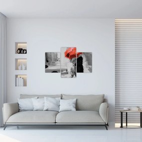 Obraz - Zamilovaný pár pod dáždnikom, červený (90x60 cm)
