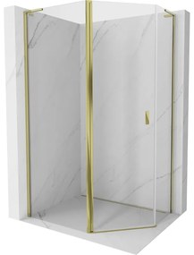 Mexen Mist L, päťuholníkový sprchový kút s krídlovými dverami, 90 x 80 cm, 8mm číre sklo, zlatý lesklý profil, 8A8L-090-080-50-00