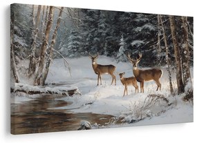 Vianočný obraz zimný les s krásnymi jeleňmi