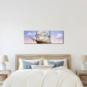 Obraz lode na vlnách (s hodinami) (90x30 cm)