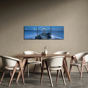 Obraz majáka a more (s hodinami) (90x30 cm)