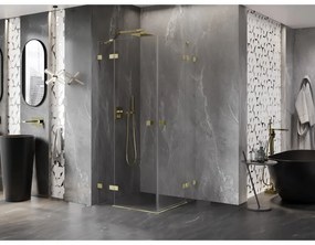 Mexen Lunar Duo, výklopný sprchový kút 70 x 70 cm, 8mm číre sklo, zlatý matný profil, 834-070L-070P-55-00