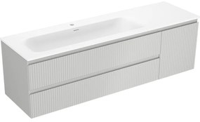 Mexen Rivel, kúpeľňová skrinka 160 cm s umývadlom Vela vľavo, 2S, 1D, drážkovaná, sivá matná/biela matná - 91A23-16047-3-BBFFF62-W23L01