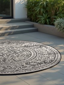 NORTHRUGS, Kusový koberec Duet Kona 106248 Black/White kruh - na von aj na doma, 160x160 (priemer) kruh, čiernobiela, chodba / predsieň