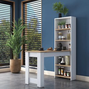 Barový stôl s regálom JAGUAR, biela/orech