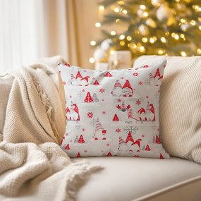 Biante Vianočná bavlnená obliečka na vankúš Sandra SA-133 Červení škriatkovia na svetlo sivom 45 x 45 cm