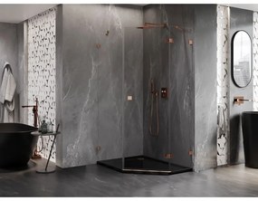 Mexen Lunar, päťuholníkový sprchový kút s pravým sklonom 90 x 100 cm, 8mm číre sklo, profil ružové zlato, 831-090P-100L-60-00-P