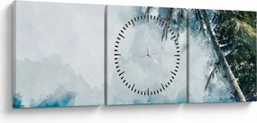 Obraz palmy nad morom (s hodinami) (90x30 cm)