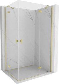 Mexen Mist-H Duo, 2-krídlový výklopný sprchový kút 90 x 110 cm, číre sklo, zlatý matný profil, 8A5-090L-110P-55-00