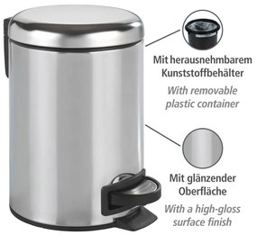 Pedálový odpadkový kôš v striebornej farbe Wenko Leman Shiny, 3 l