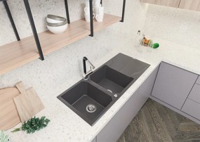Deante Andante, granitový drez s odkvapkávačom, 2-komorový 1160x500x224 mm, biela, oceľová, ZQN_A213