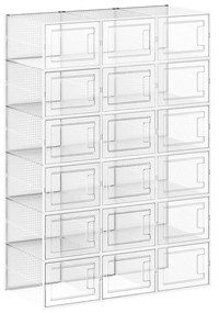 Box na topánky, sada 18ks, priehľadný, biela farba, 18,5x25x35cm