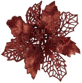 Červená trblietavá umelá dekorácia vianočná hviezda Poinsettia - Ø 22*5 cm