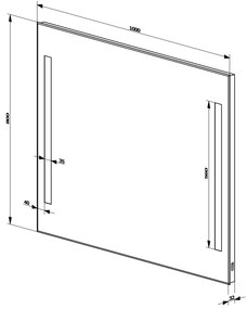 Aqualine Aqualine, LED podsvietené zrkadlo 100x80cm, gombíkový vypínač, ATH7