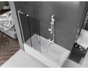 Mexen Velar L, 2-krídlová posuvná vaňová zástena 95 x 150 cm, 8mm šedé sklo, biela matná, 896-095-003-41-20