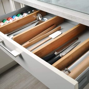 VERK GROUP Priečka / rozdeľovač, organizér do zásuvky 4ks, bambus - nastaviteľná až do 56 cm, RUNHY