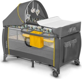 Lionelo - Cestovná postieľka SVEN PLUS sivá/žltá