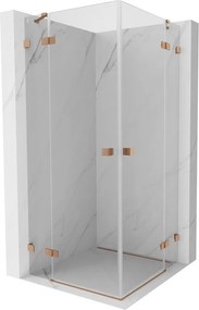 Mexen Lunar Duo, výklopný sprchový kút 80 x 80 cm, 8mm číre sklo, profil medená matná, 834-080L-080P-65-00