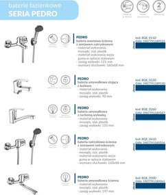 Kuchinox Pedro, nástenná vaňová batéria s ručnou sprchovou súpravou, chrómová, LAV-BQE_011D