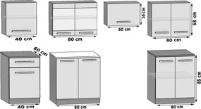 Kuchynská linka JUSTYNA 260 cm čierny lesk s pracovnou doskou