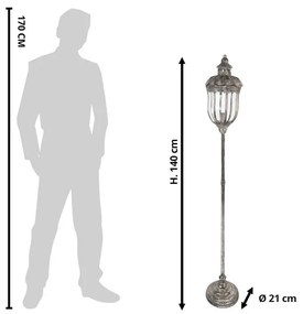 Strieborná antik kovová stojacia lampa Gildo - Ø 21*140 cm E14/Max 1*60W