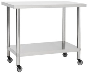 Kuchynský pracovný stôl s kolieskami 80x60x85 cm nerezový