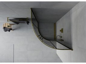 Mexen Rio, štvrťkruhový sprchovací kút s posuvnými dverami 70(dvere) x 70(dvere) x 190 cm, 6mm šedé číre, zlatý lesklý profil, 863-070-070-50-40