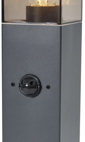 Vonkajšia lampa tmavosivá s dymovým sklom 45 cm IP44 so zásuvkou a snímačom pohybu - Malios