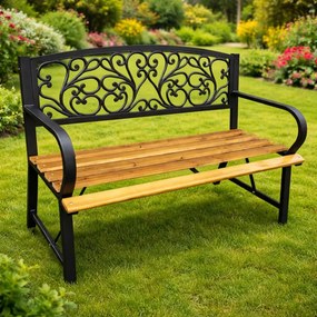 Lean Záhradná drevená lavička s kovovým rámom – 2 miestna