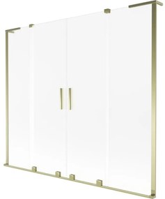 Mexen Velar L Duo, 2-krídlová posuvná vaňová zástena 200 x 150 cm, 8mm sklo námraza, zlatá lesklá, 896-200-003-32-50