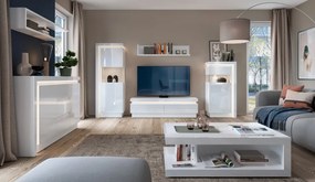 Nízka vitrína Lyon, biely lesk, s osvetlením, pravá