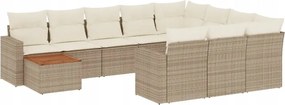 vidaXL 11-dielna sada záhradného nábytku s vankúšmi, béžová, polyratan