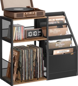 Stojan na gramofón, 3 úrovne, na odkladanie vinylových platní, rustikálna hnedá