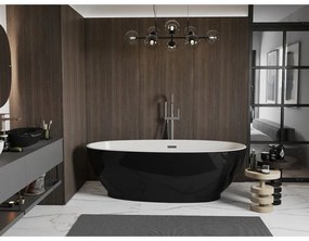 Mexen Bilbao, voľne stojaca vaňa 180 x 90 cm, biela-čierna, grafitový prepad, 51311809075-66